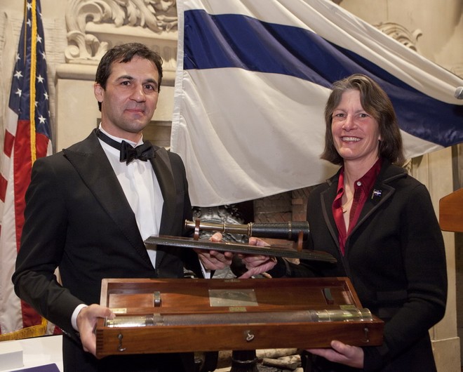 2010 CCA Annual General Meeting at NYYC  <br />
Alessandro DiBeneditto, 2011Rod Stephens Trophy Winner w/CCA Commodore, Sheila McCurdy. Photo: Dan Nerney Photo  © Dan Nerney 